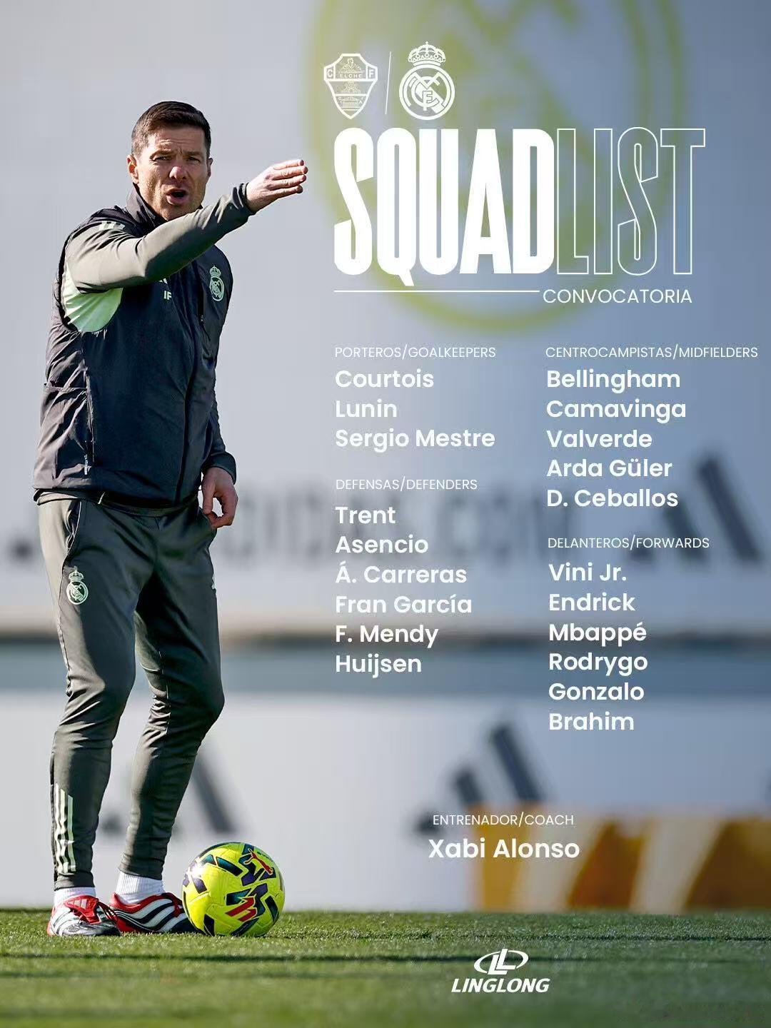 🚨官方：皇马vs埃尔切大名单！今晚姆巴佩进球的话 一人请一杯奶茶 前十有效