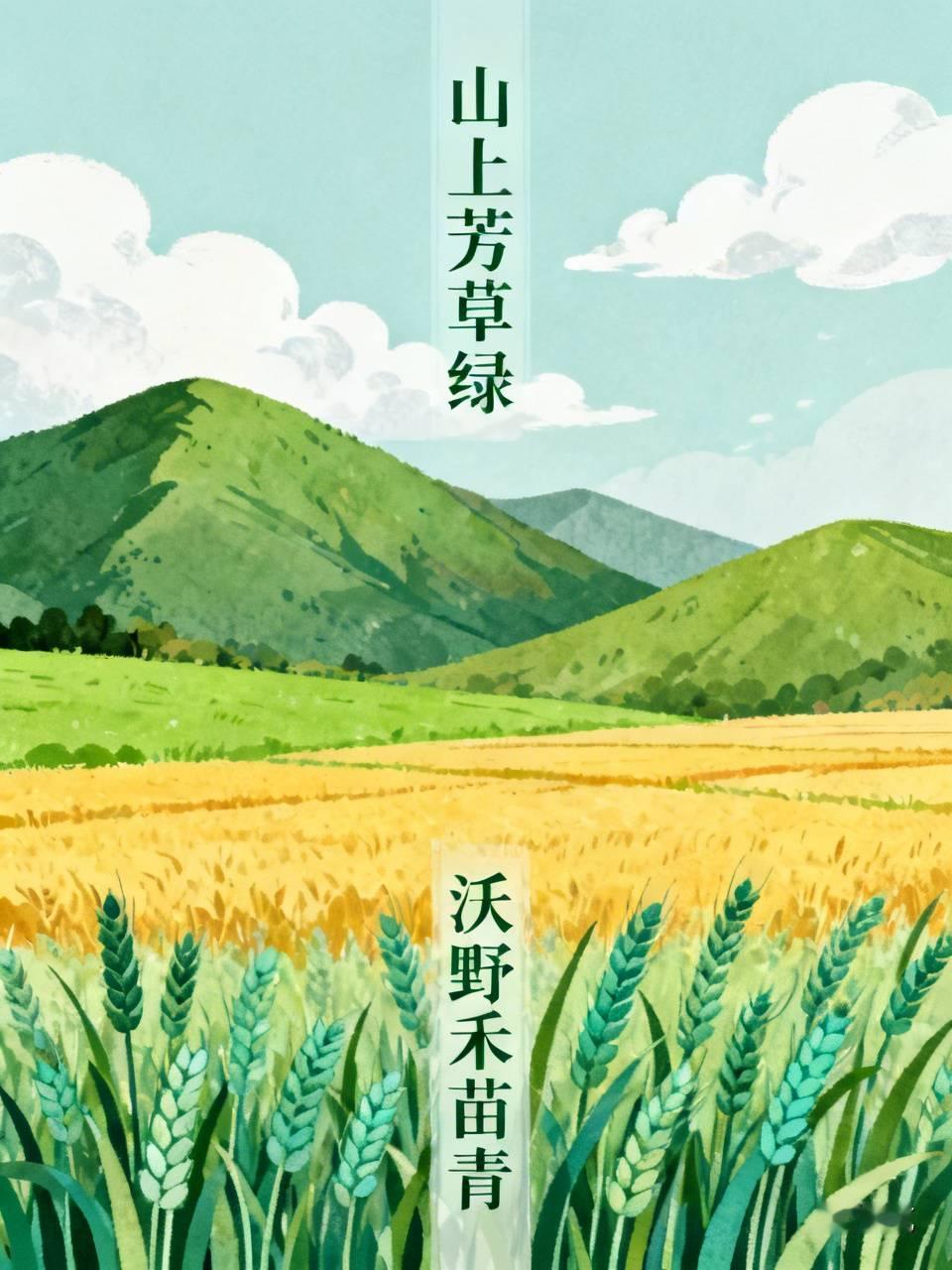 下联：沃野禾苗青。