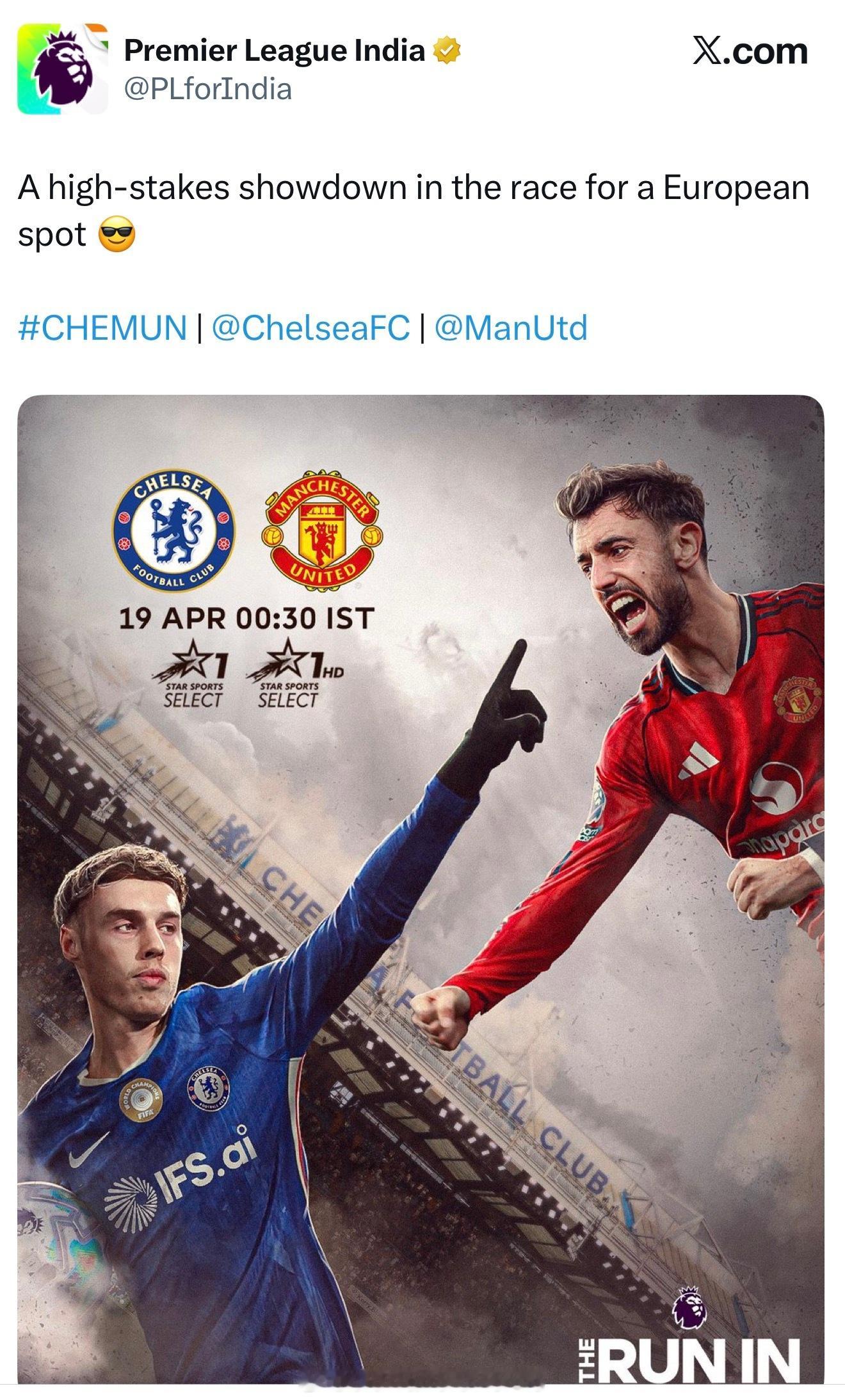 英超印度官推海报切尔西vs曼联