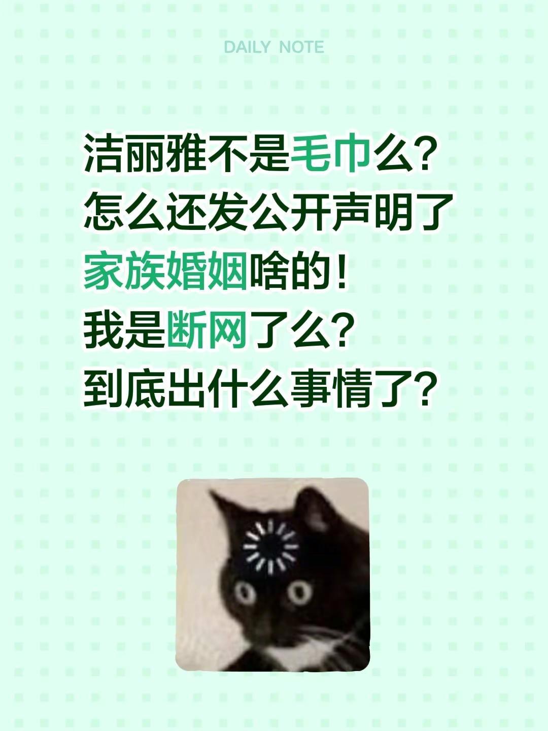 洁丽雅不是毛巾么？怎么还发公开声明了家族婚姻啥的！我是断网了么？到底出什么事情了