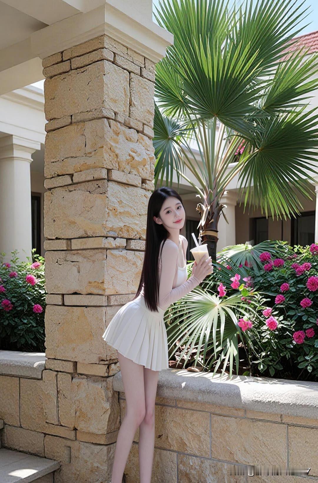 夏日清凉时光，石柱旁喝着冰饮，享受美好时光！肚子自然就减下去了啊？试试呗，享受生