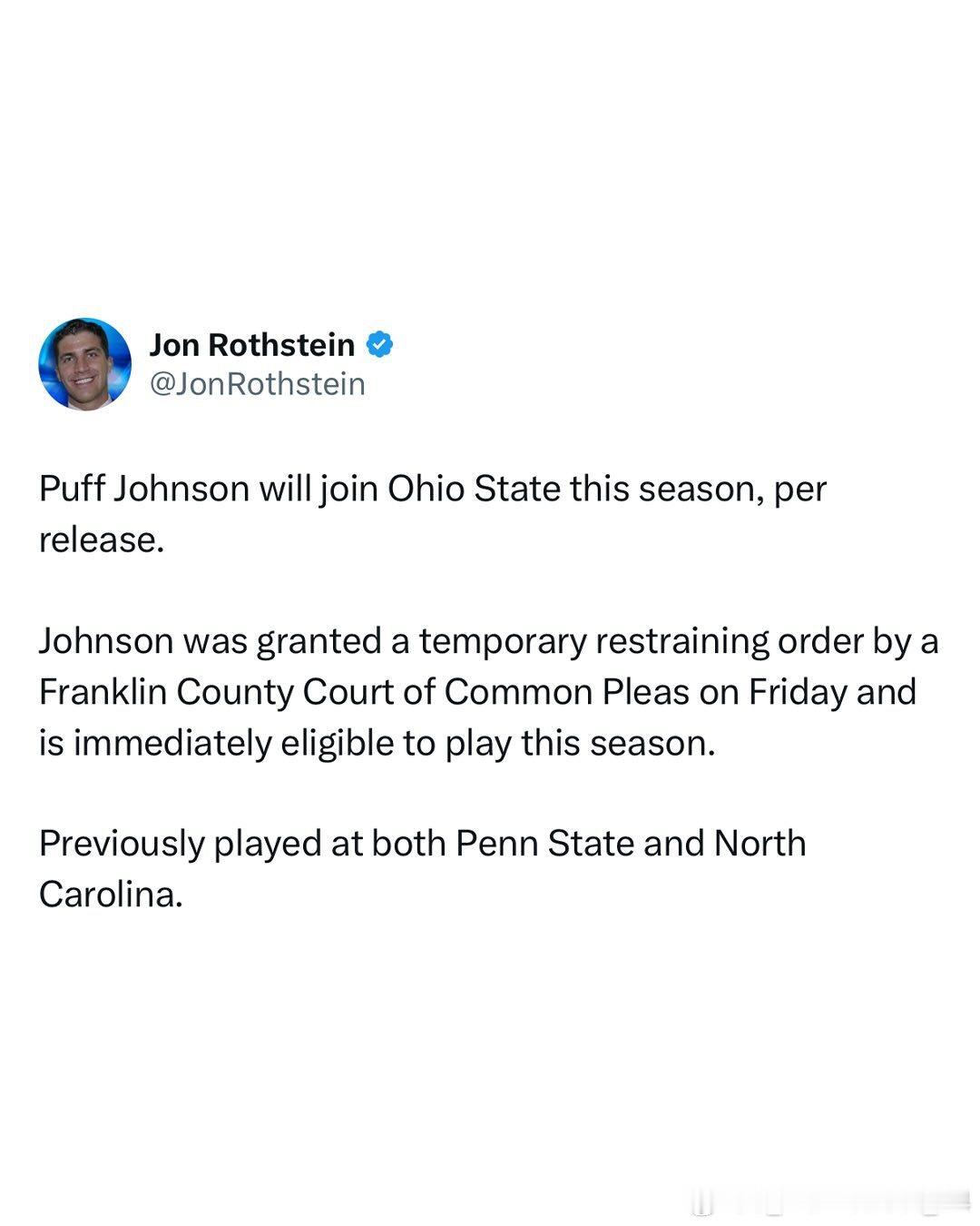 此前效力北卡罗来纳大学以及宾夕法尼亚州立大学的卡梅伦·约翰逊弟弟帕夫·约翰逊(P