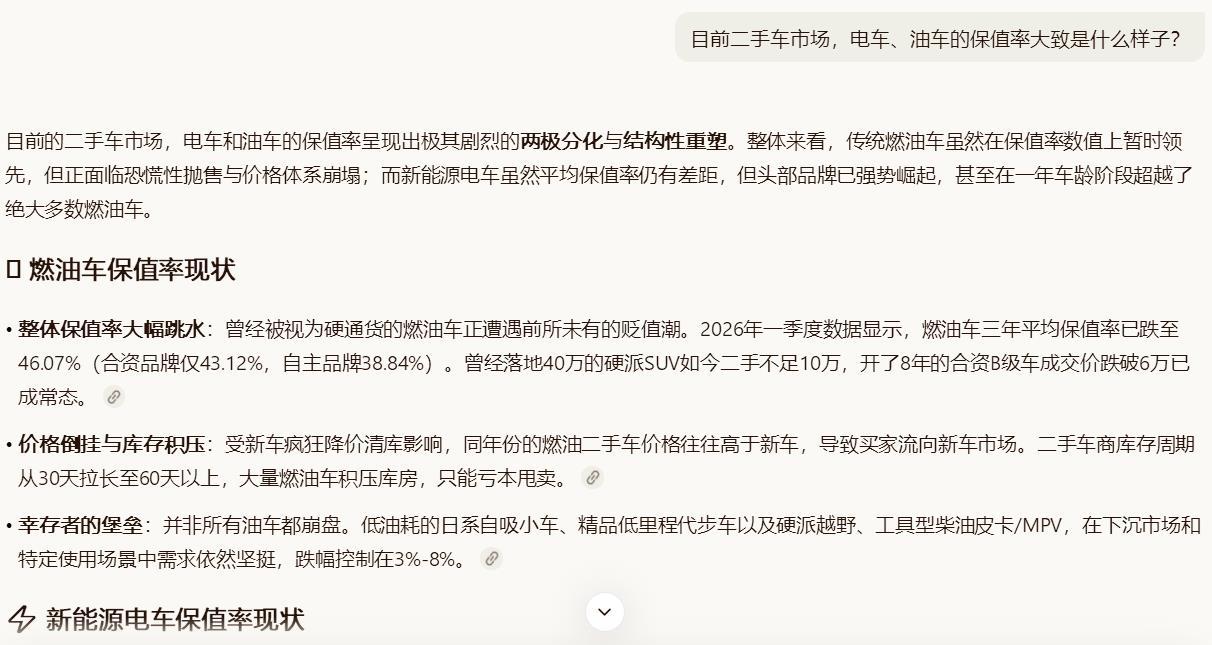 二手油车价格崩盘【AI分析：燃油车保值率现状】整体保值率大幅跳水：曾经被视为硬通