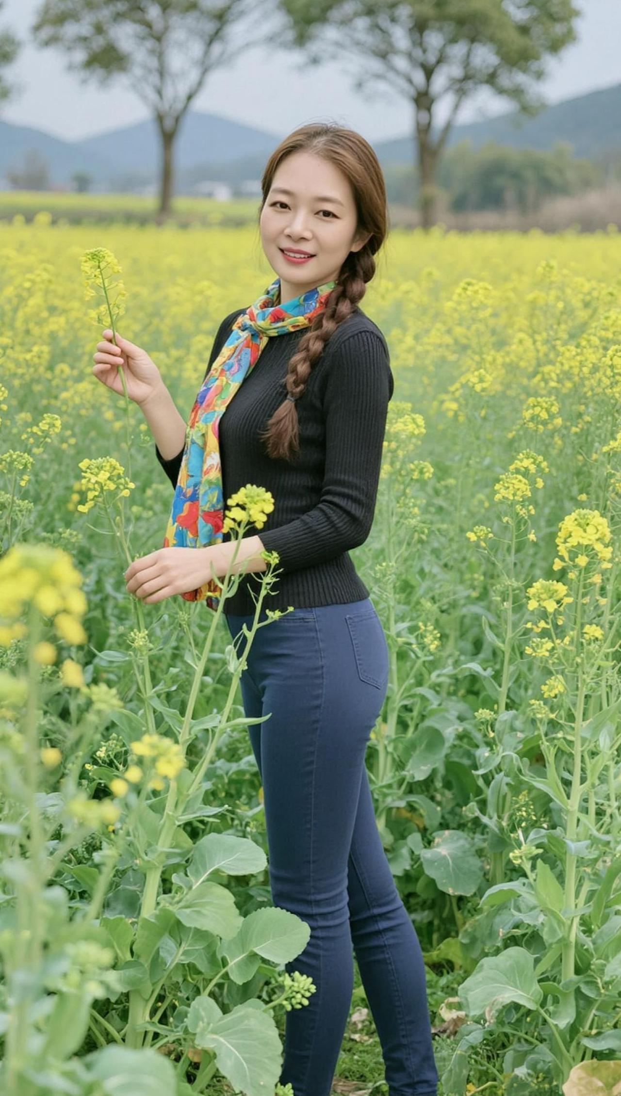 AI田园生活照 油菜花 甜美女孩 农村生活 上热门