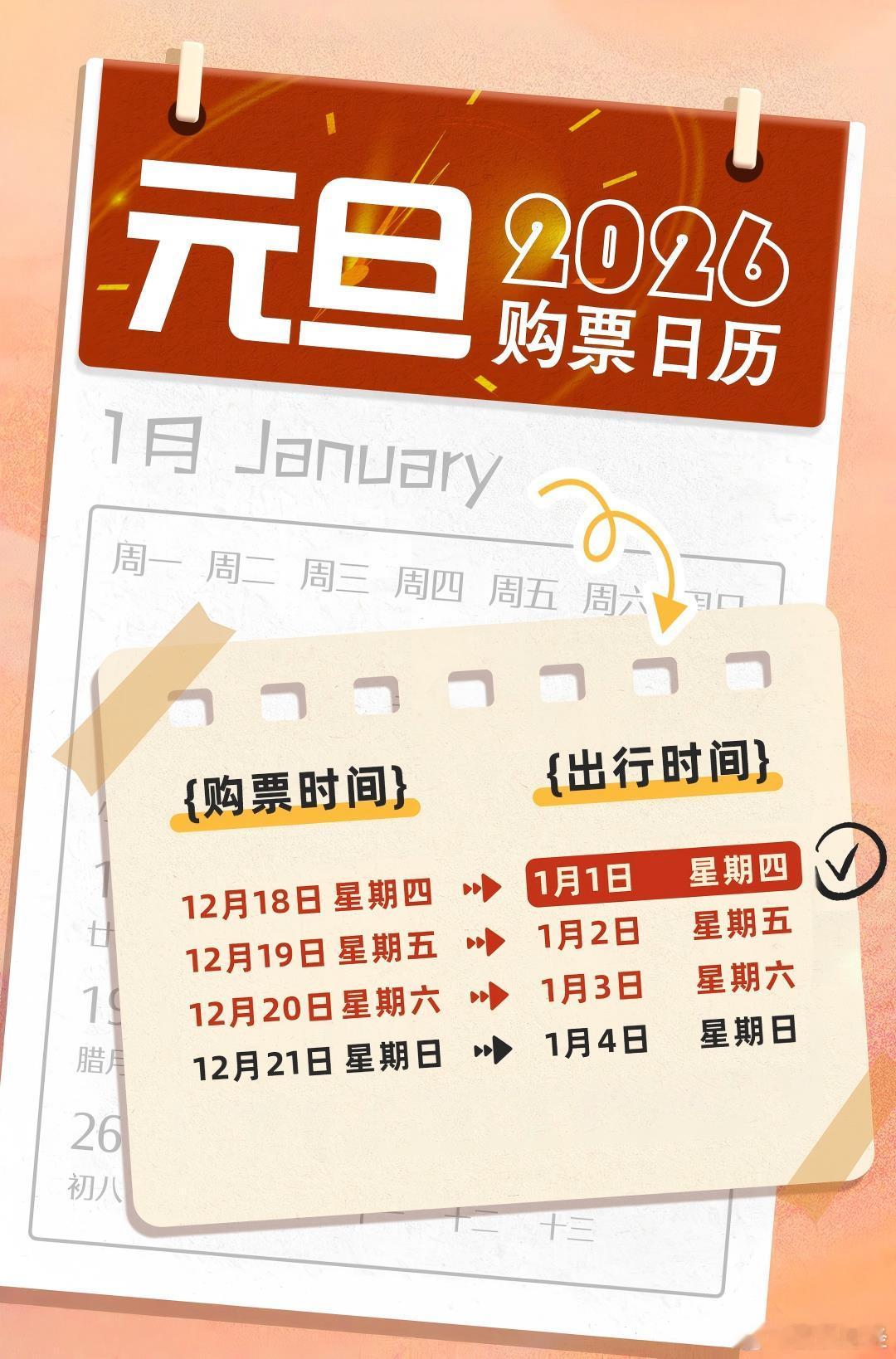 【2026年元旦假期火车票开售】2026年元旦假期火车票今起开售，旅客可通过12