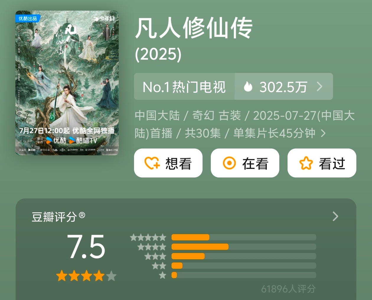 凡人评分还不错，杨阳导演最近几年的剧评分最高梦华录最低将夜2 ​​​