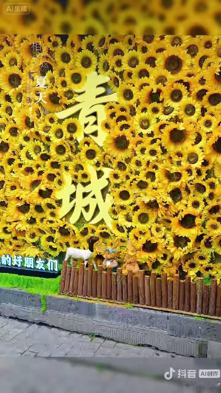 向日葵墙前感受青城魅力，古街人潮涌动满是烟火。蓝天白云下古街很是热闹，古街之上人