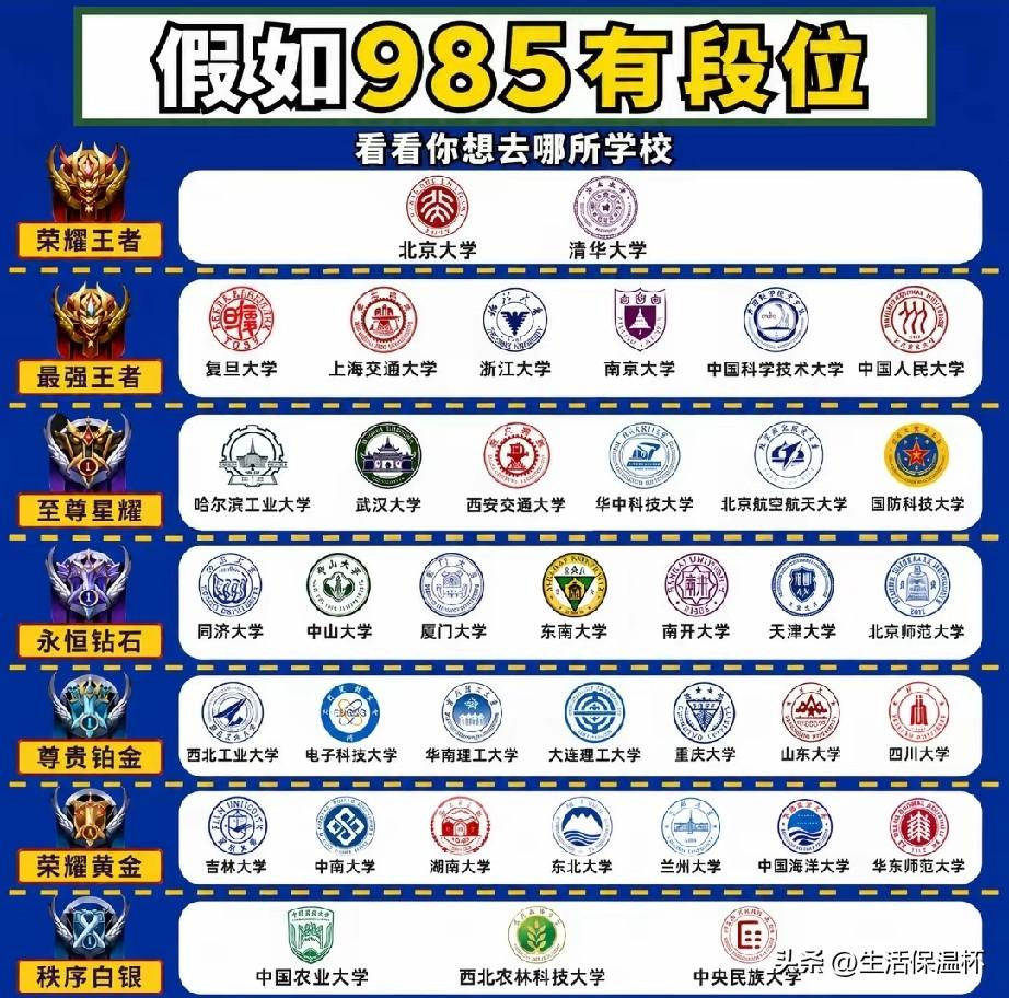 985高校分层梯队榜单出炉，北京大学、清华大学位居第一梯队；复旦、上交、浙大等顶