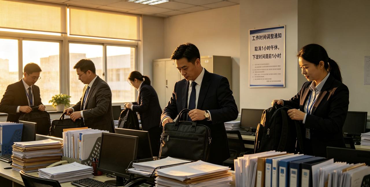 取消1小时午休，提前1小时下班，你愿意吗？
如果上班时间不变，直接取消午休时段，