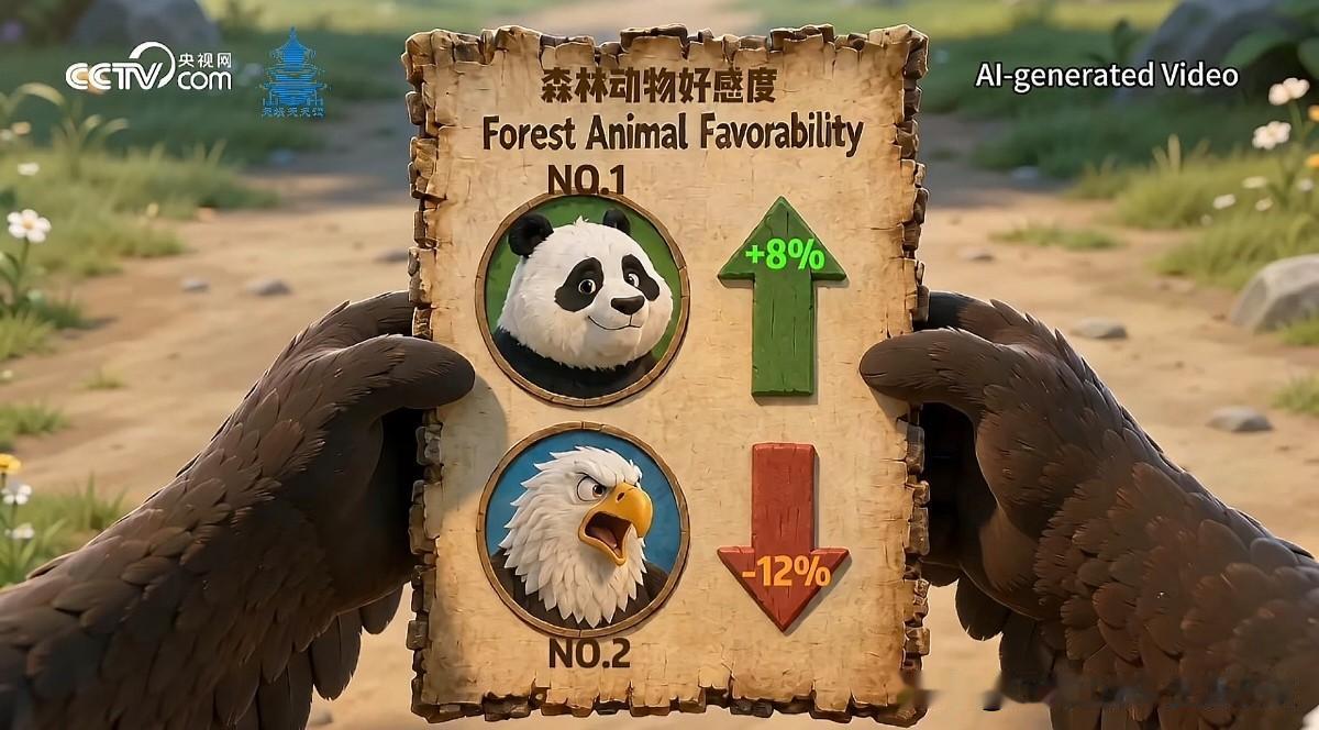 鹰酱看着森林动物好感度，破防了。因为熊猫的好感度上升8%，升至第一位，鹰酱自己的