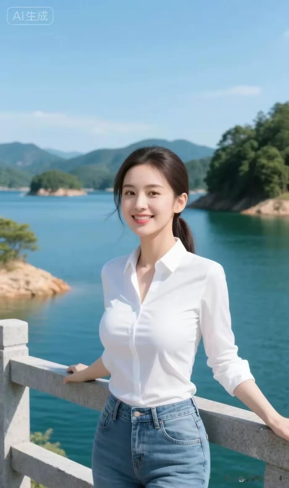 天净沙·倩影
素衫浅裤清姿，
明眸秋水含痴，
雅态风华绝世。
嫣然一笑，
绝尘自