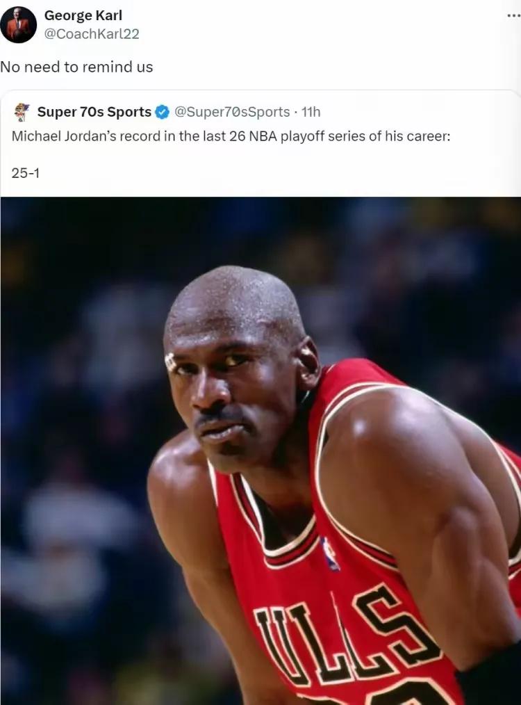 9月24日讯 美媒Super 70s Sports表示，迈克尔-乔丹在他的生涯后