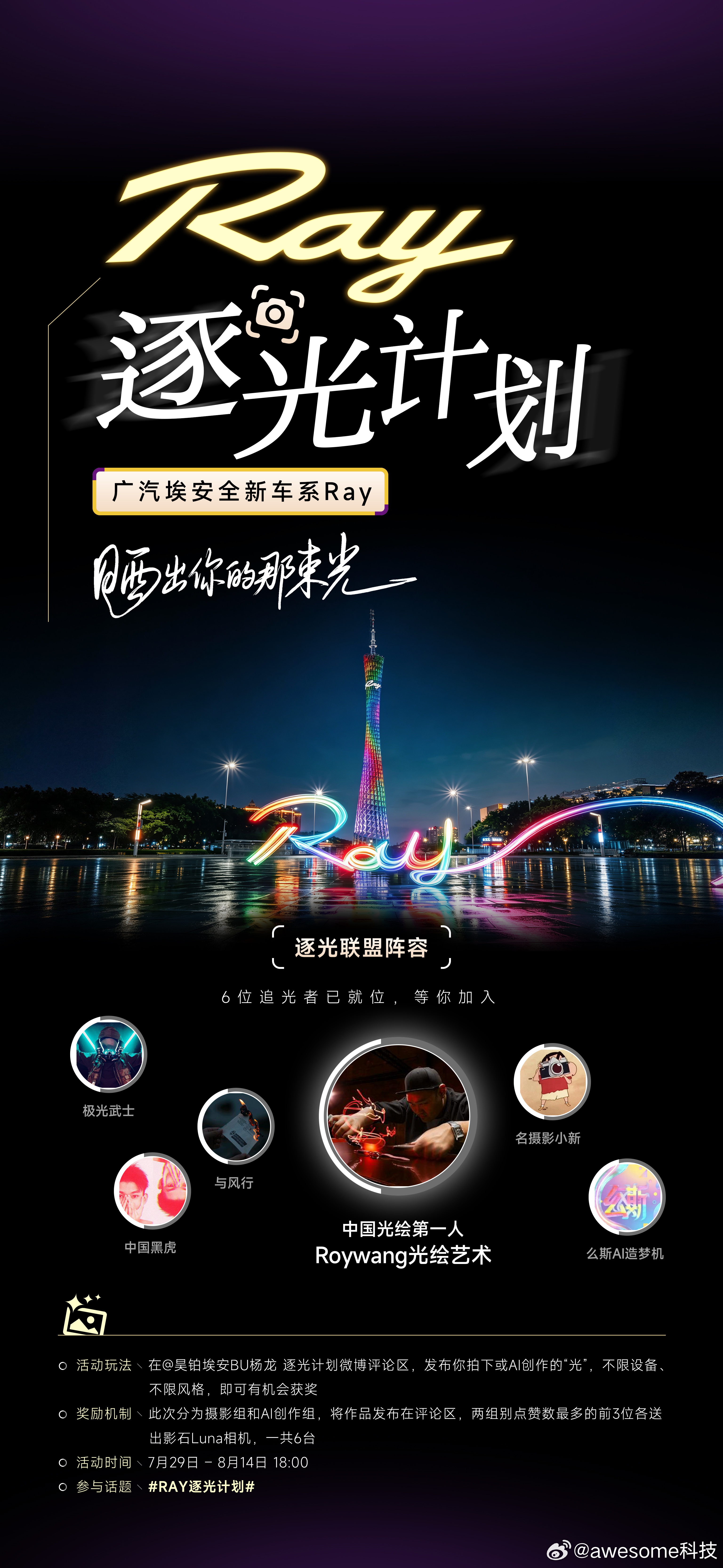 Ray逐光计划 全网征集你眼里的那道光摄影组、AI组各3台影石Luna相机，一共