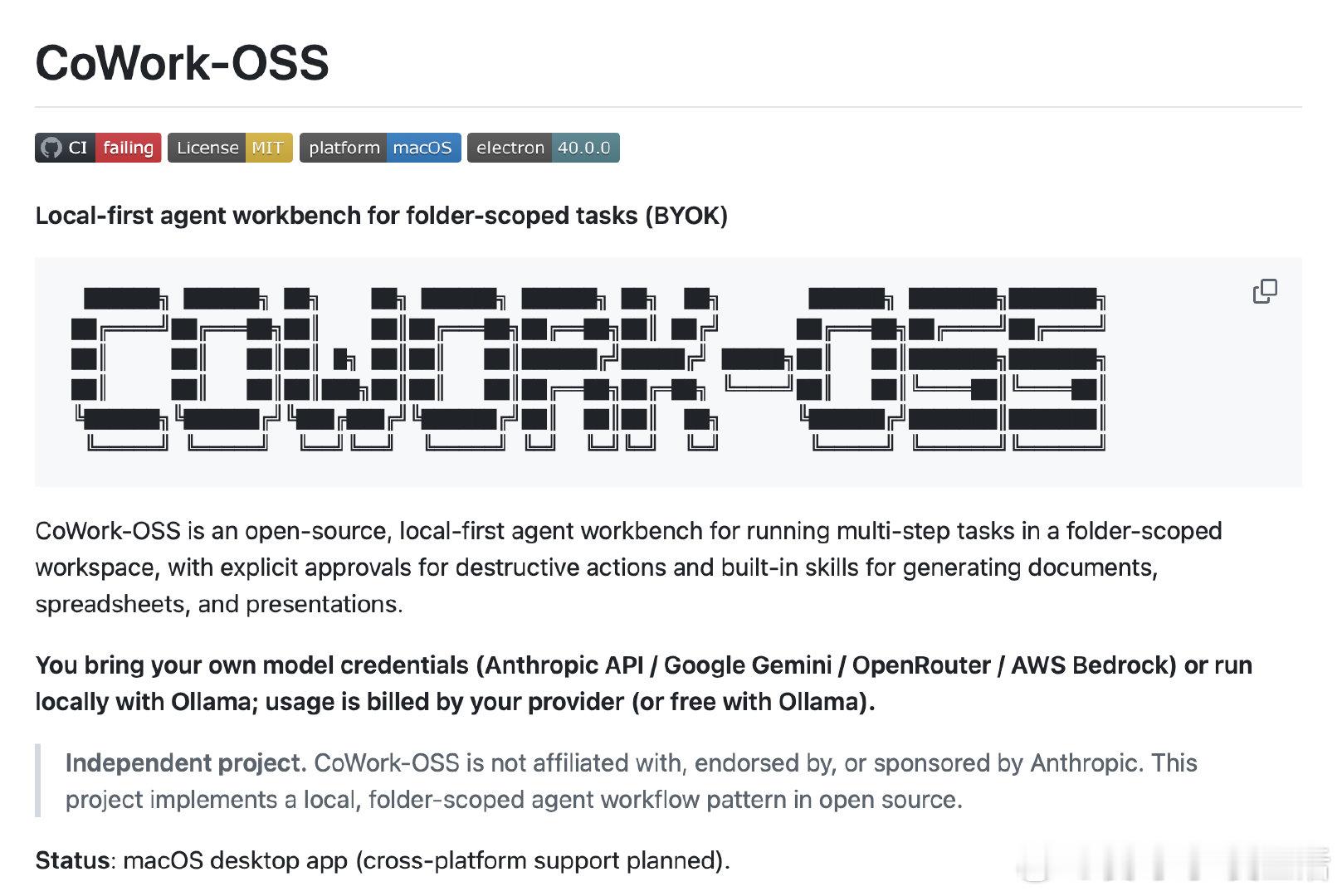 【本地优先的AI代理工作台，让你掌控一切】最近发现了一个值得关注的开源项目CoW