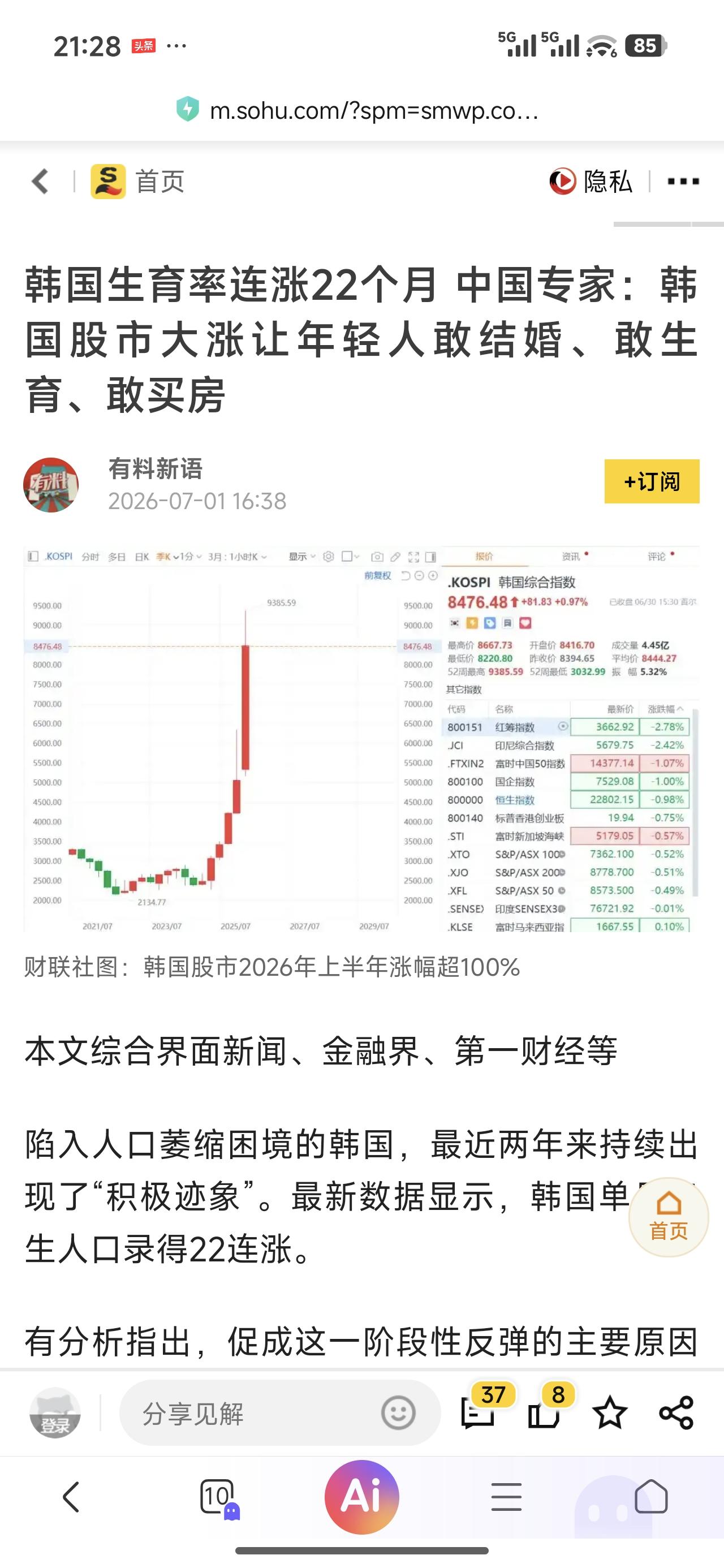 韩国为了拉动生育率，也是够拼的。

不过，这股市大涨是计划之中还是意料之外呢，我