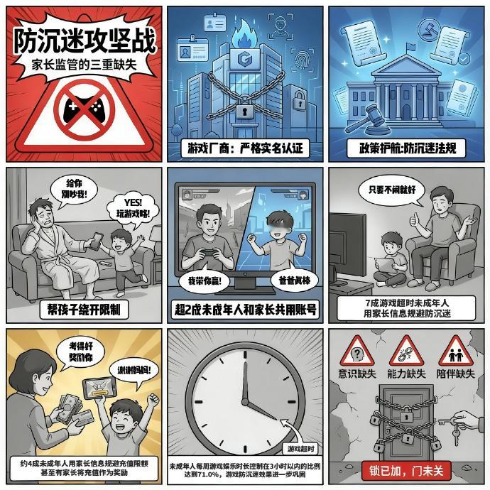 7成超时孩子用家长信息规避防沉迷家长缺位成孩子超时游戏主因 实在太严重！有报告显
