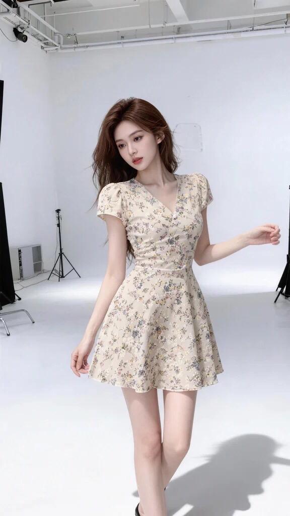 夏季温柔碎花连衣裙 小个子韩版时尚碎花高腰连衣裙 甜美少女连衣裙 粉色碎花裙搭配