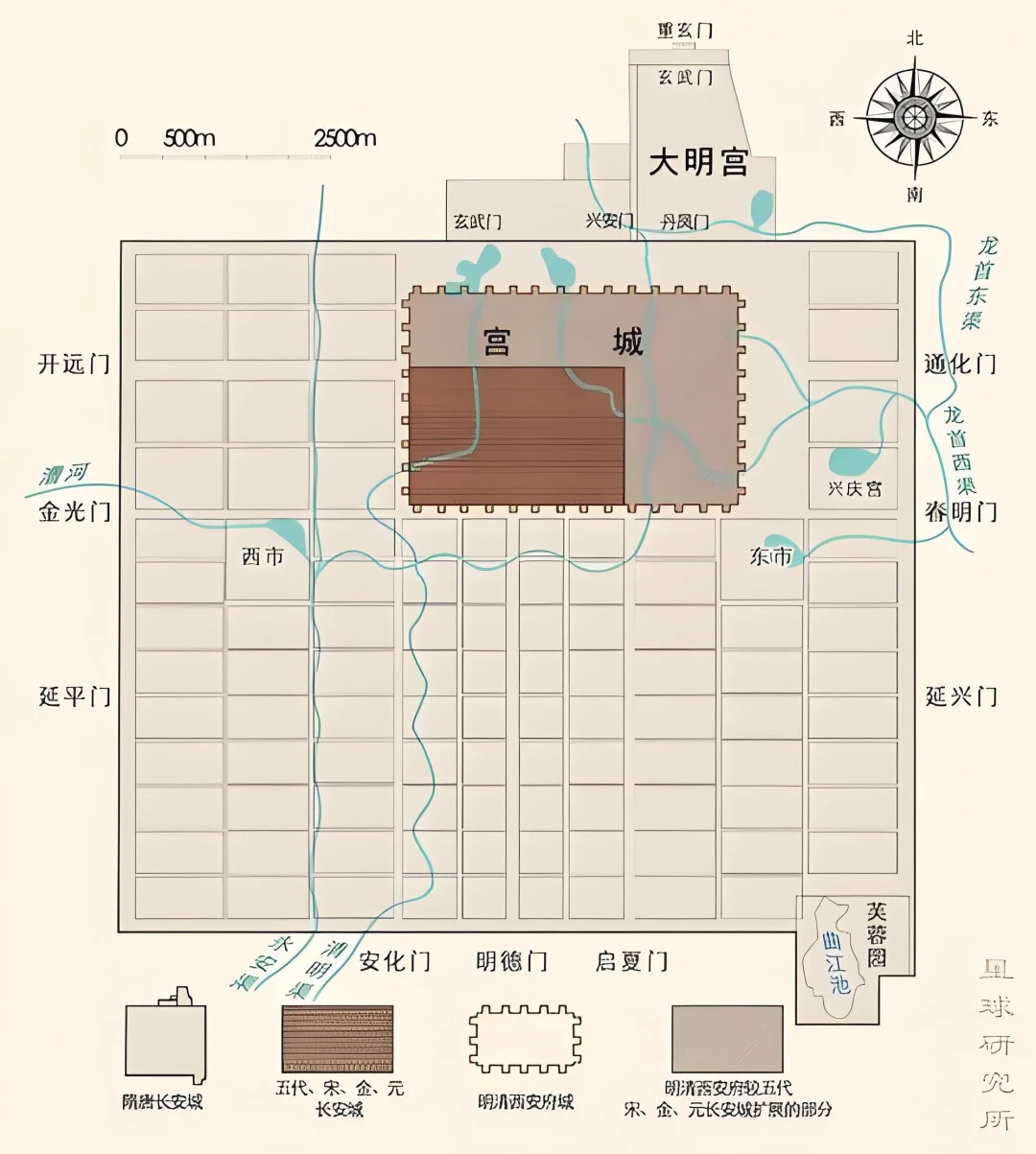 唐长安城&明西安城の古今对照