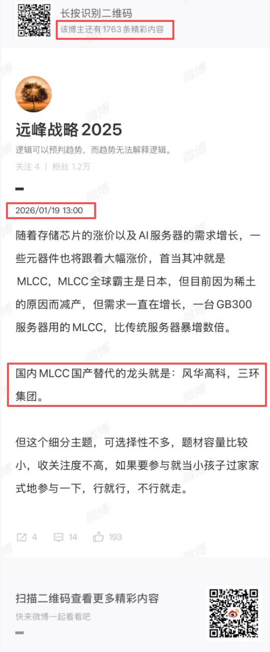 关于风华高科和三环集团，年前本想就元器件MLCC的被动涨价玩个过家家的行情，没打
