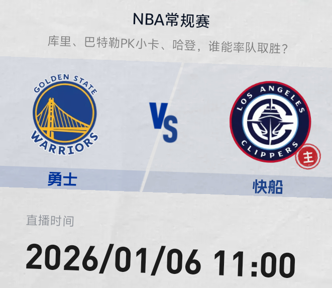 明早11点 金州勇士客战快船库追巴PK登卡 勇士队盼取连胜卡子哥势必再次砍下40