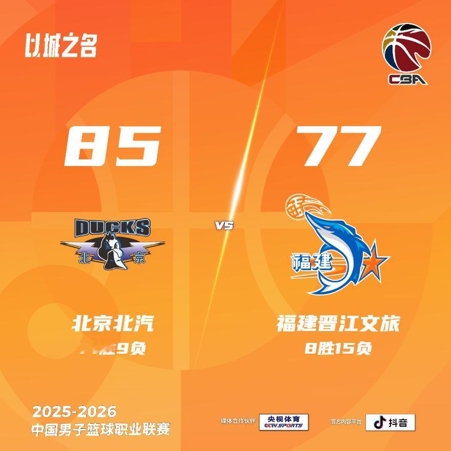 北京北汽 85-77 福建晋江文旅 北京男篮vs福建男篮
北京北汽：曾凡博15分