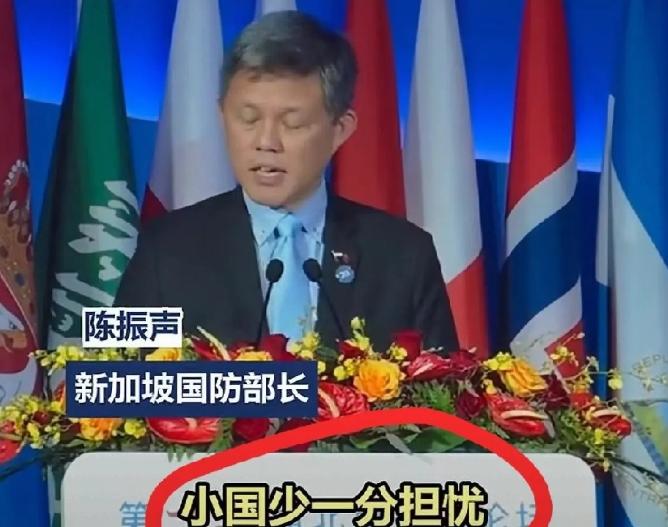 新加坡防长陈振声操着一口中文，在香山论坛上要求中国以德服人，有本事去对特朗普说。