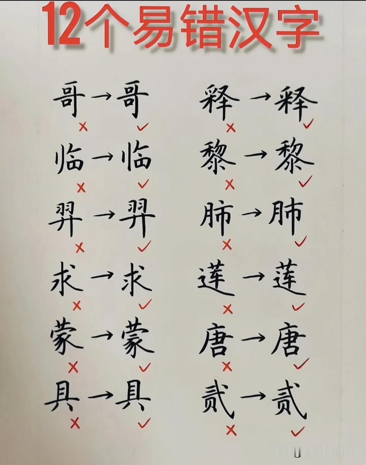 12个高频易错汉字！很多人写了几十年，居然一直写错！
 
我们天天提笔写字，有些