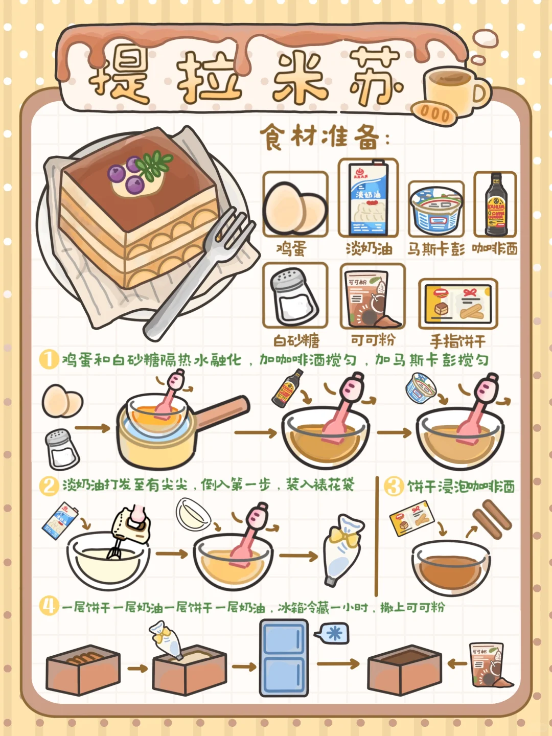 手绘食谱🍰｜丝滑浓郁‼️免烤箱版甜品🍧超赞