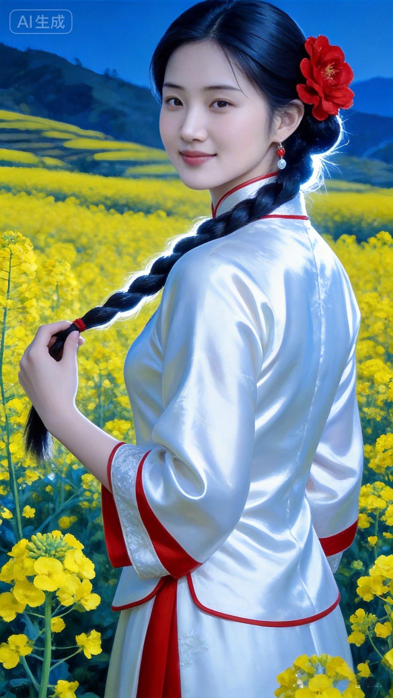 “穿越时空的少女，花海中的古典之美”🌸👗💐