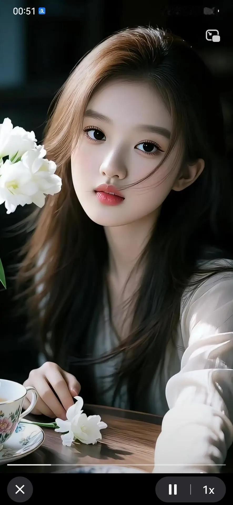 温柔时光，静享美好，一杯茶香，一束花语。街拍 高清美女