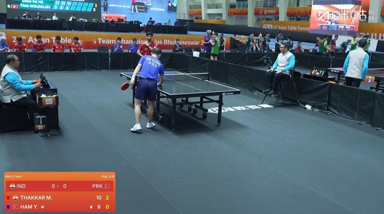 2025亚锦赛团体赛男子团体5-8排名赛印度1-0朝鲜塔卡3-0咸有成（11-6