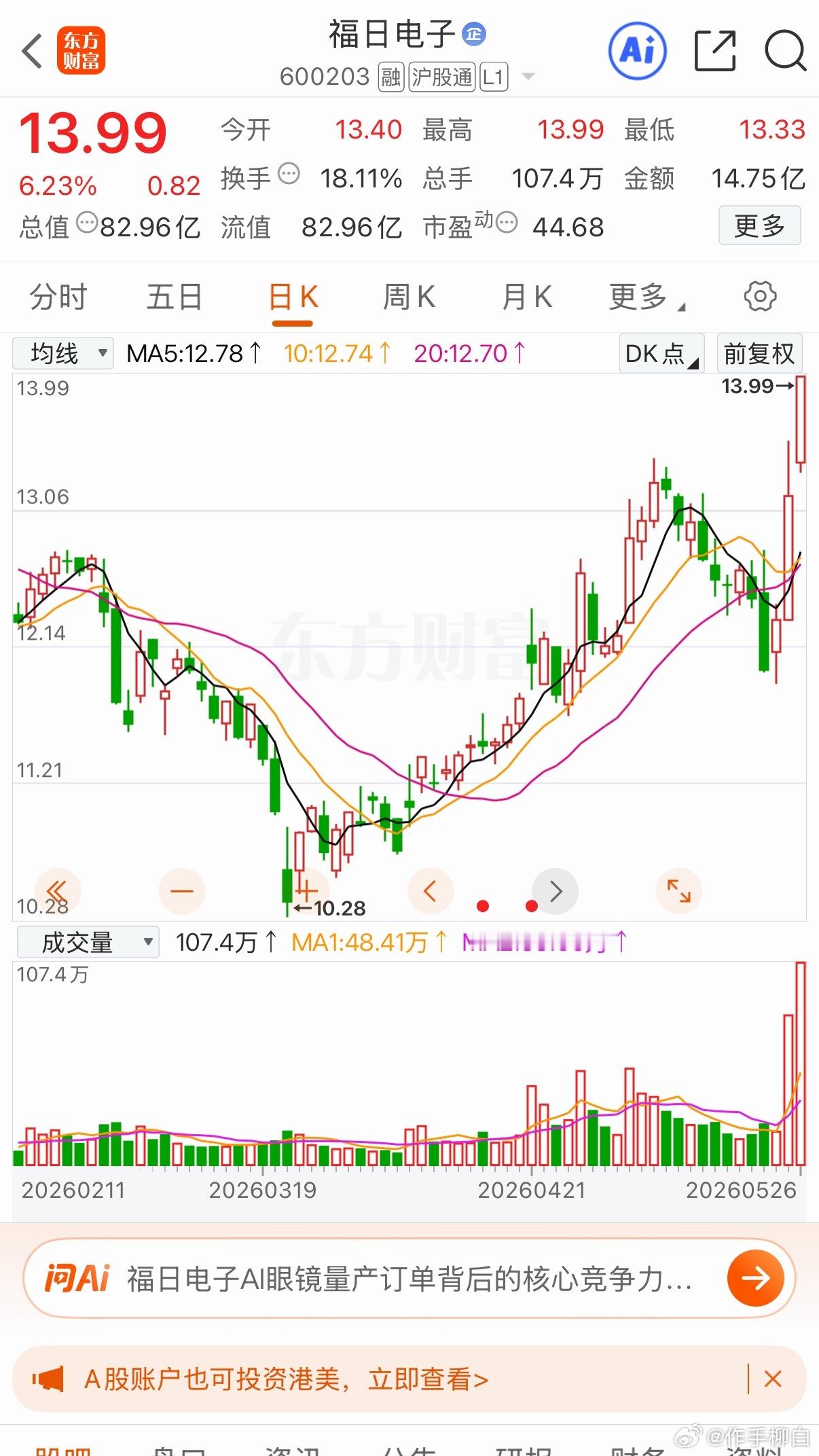 三只低价潜力标的值得关注1. 福日电子消费电子ODM+LED双主业，子公司为华为