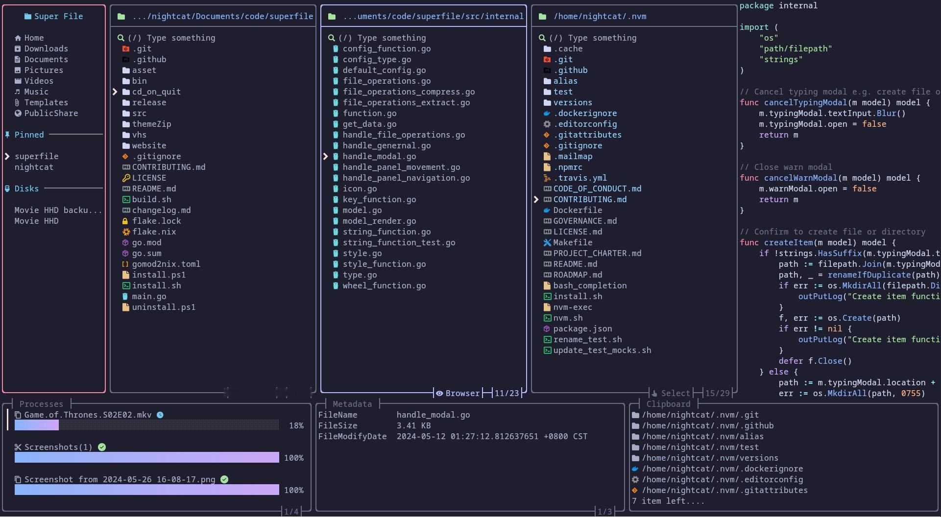 superfile ,一个开源的现代化的终端文件管理器github.com/yo