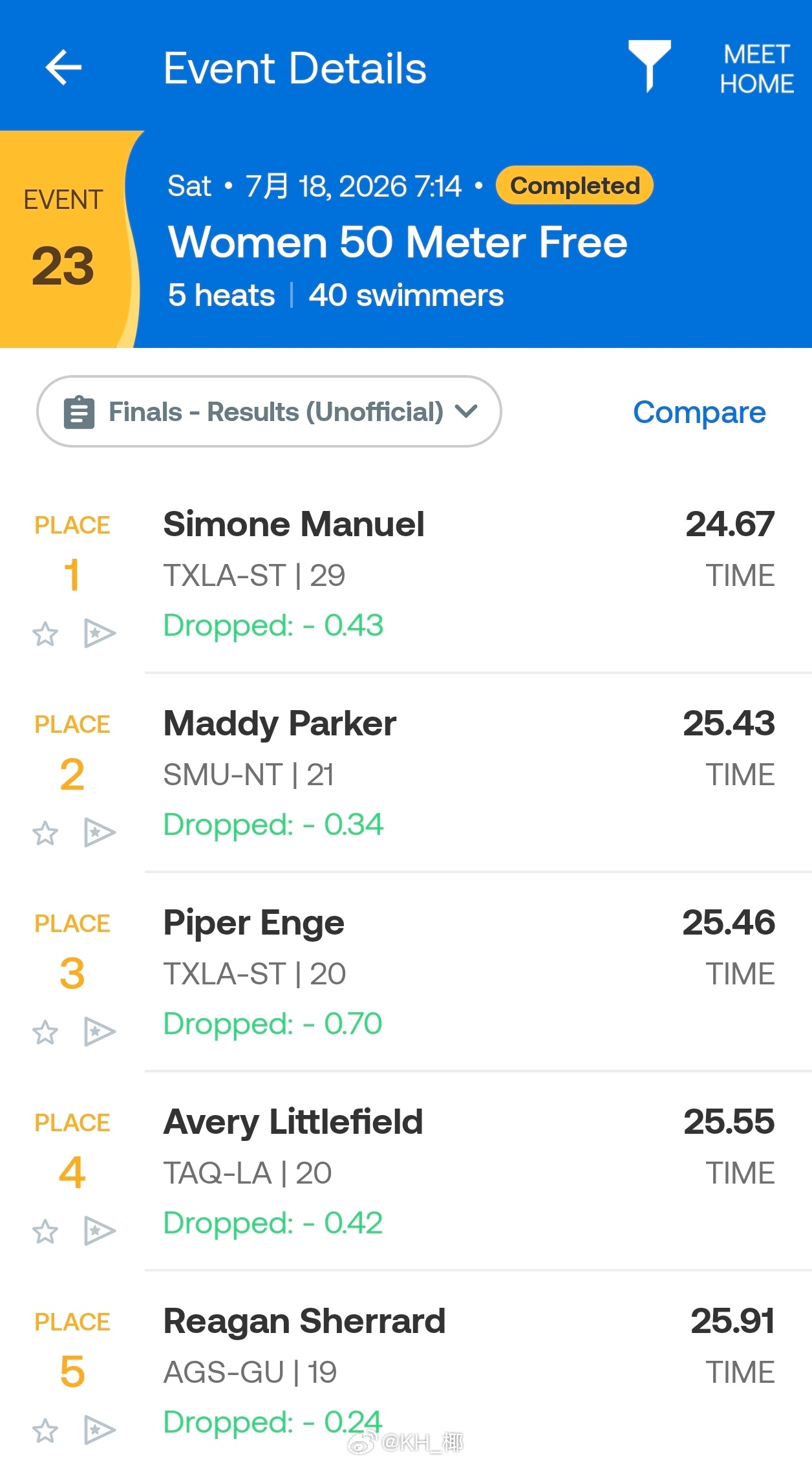 ST TXLA SZ LC Sectional Champs 女50自决赛曼努尔