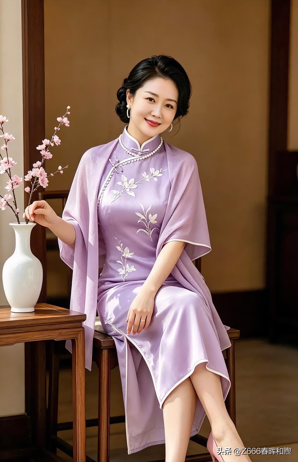 《紫韵春晖》

浅紫罗裳拂玉台，素瓶斜倚一枝开。

笑盈春色添温婉，静倚闲庭待风