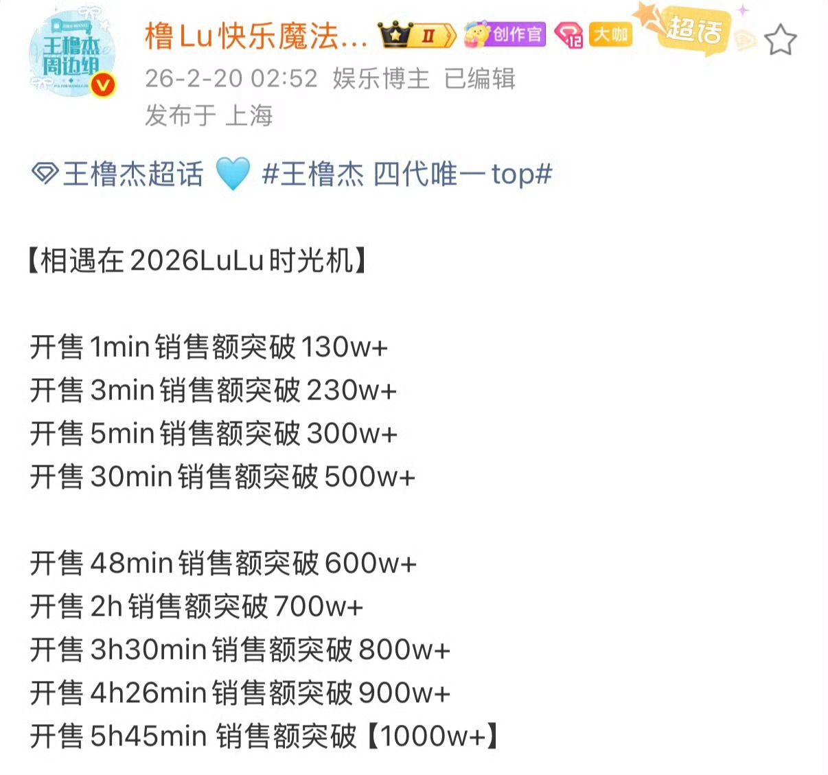 王橹杰家周边破千万从5h45min到22min，用了6个月16天就达到了，暴风吸