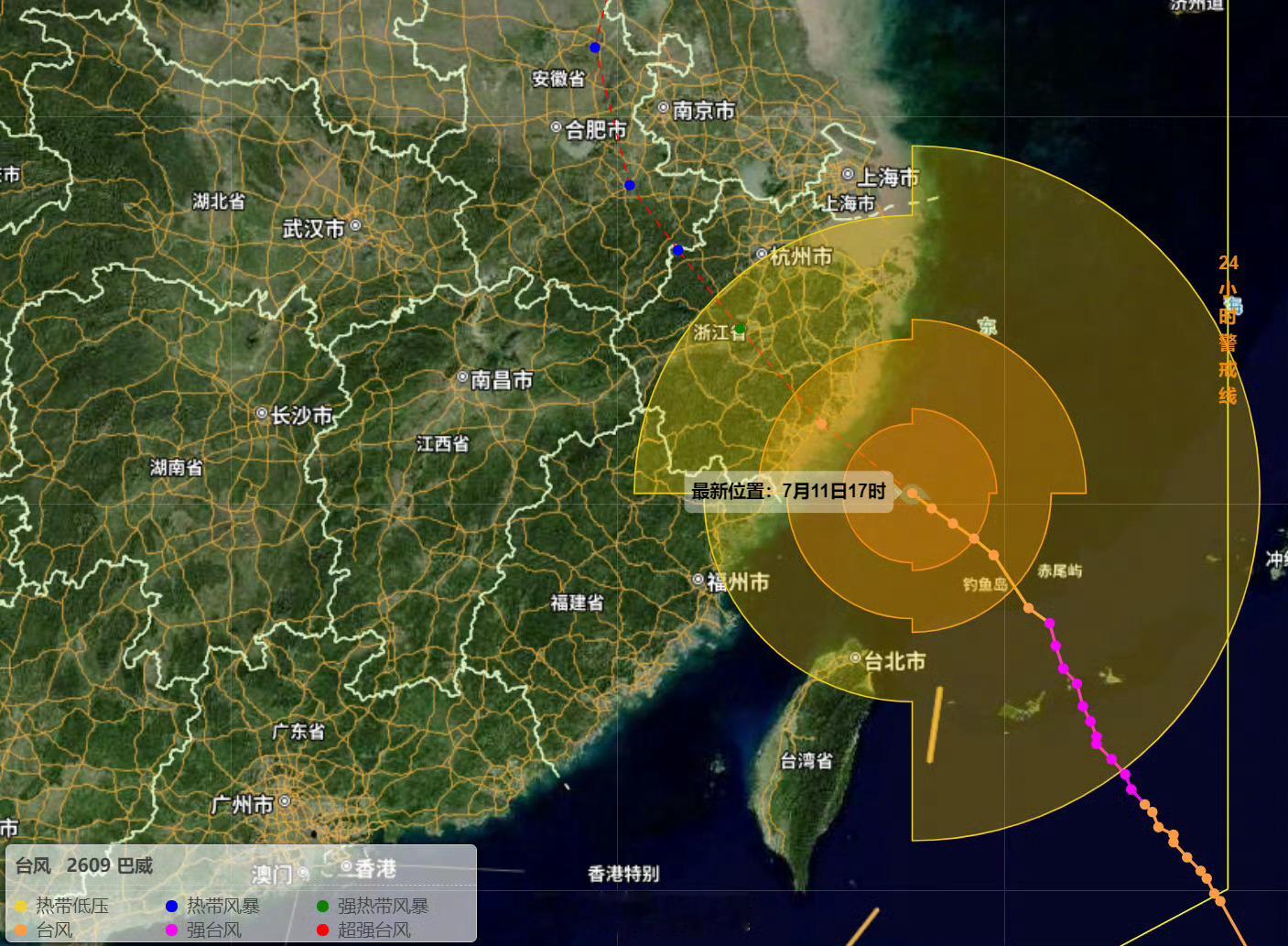【台风巴威1小时走30到50公里 】今天17时“巴威”中心距离浙江省温岭市东南方