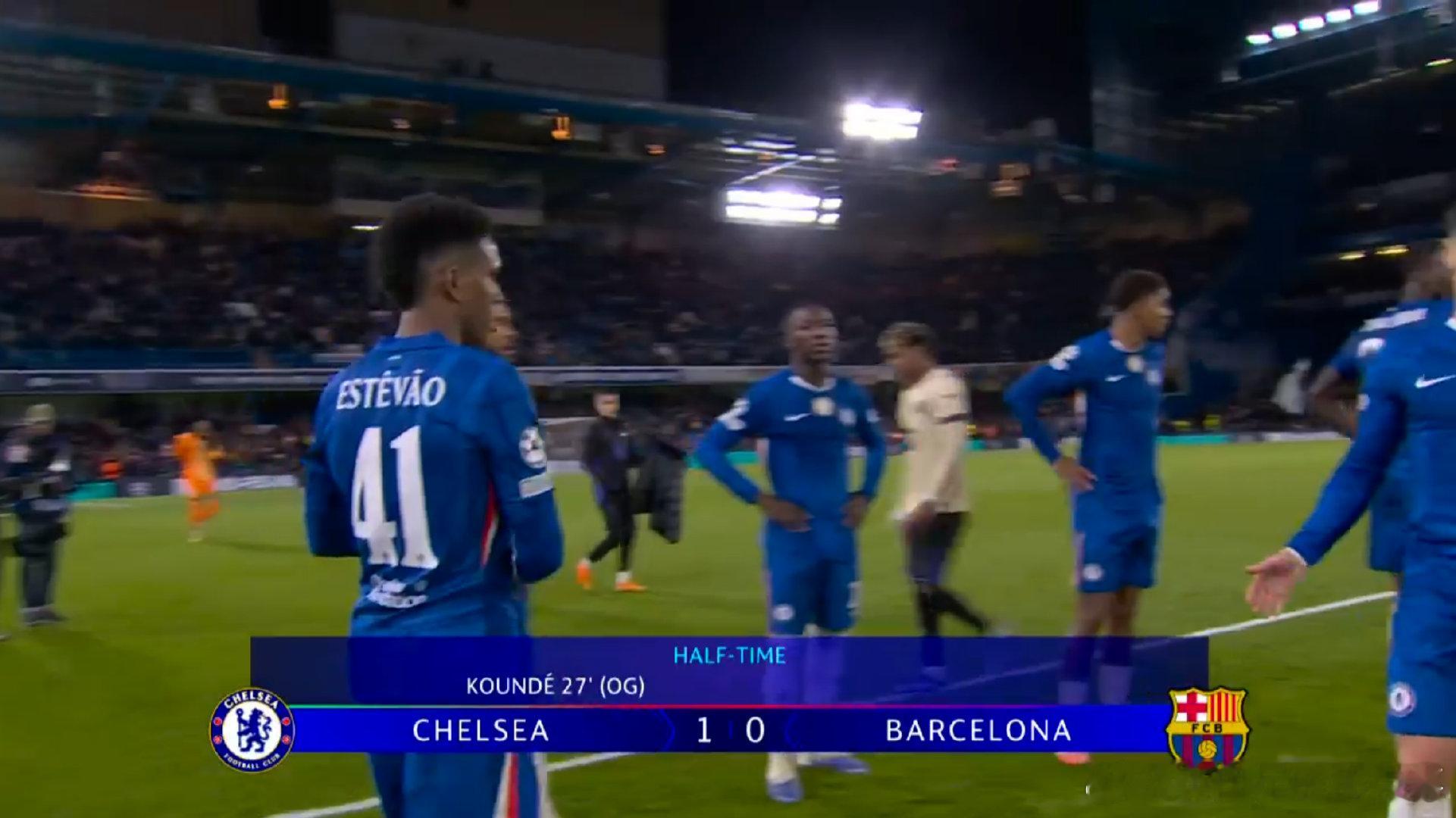 半场结束，切尔西暂1-0领先10人巴萨！大伙如何评价上半场比赛 