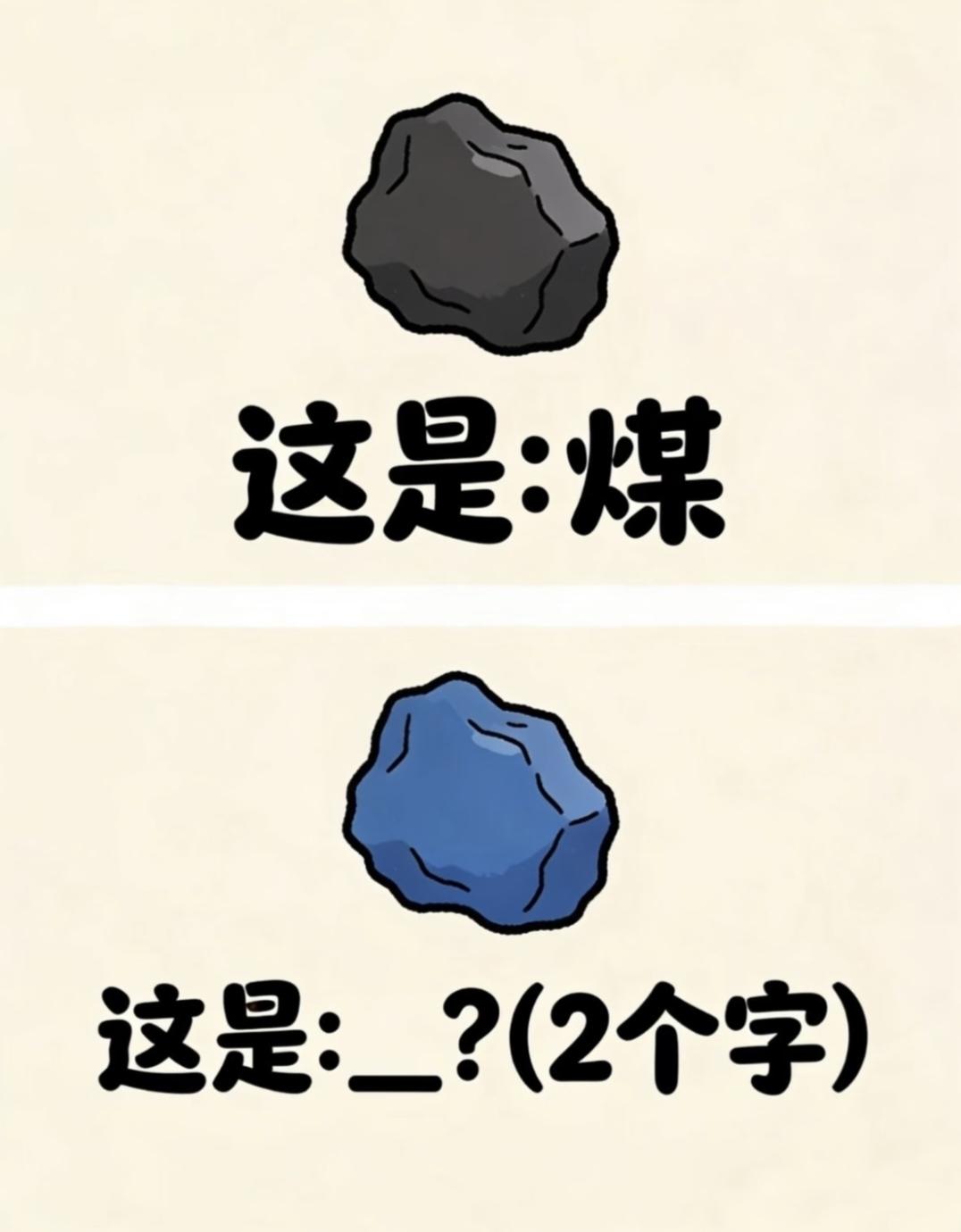 趣味脑洞猜两字，黑色是煤，蓝色石头是什么