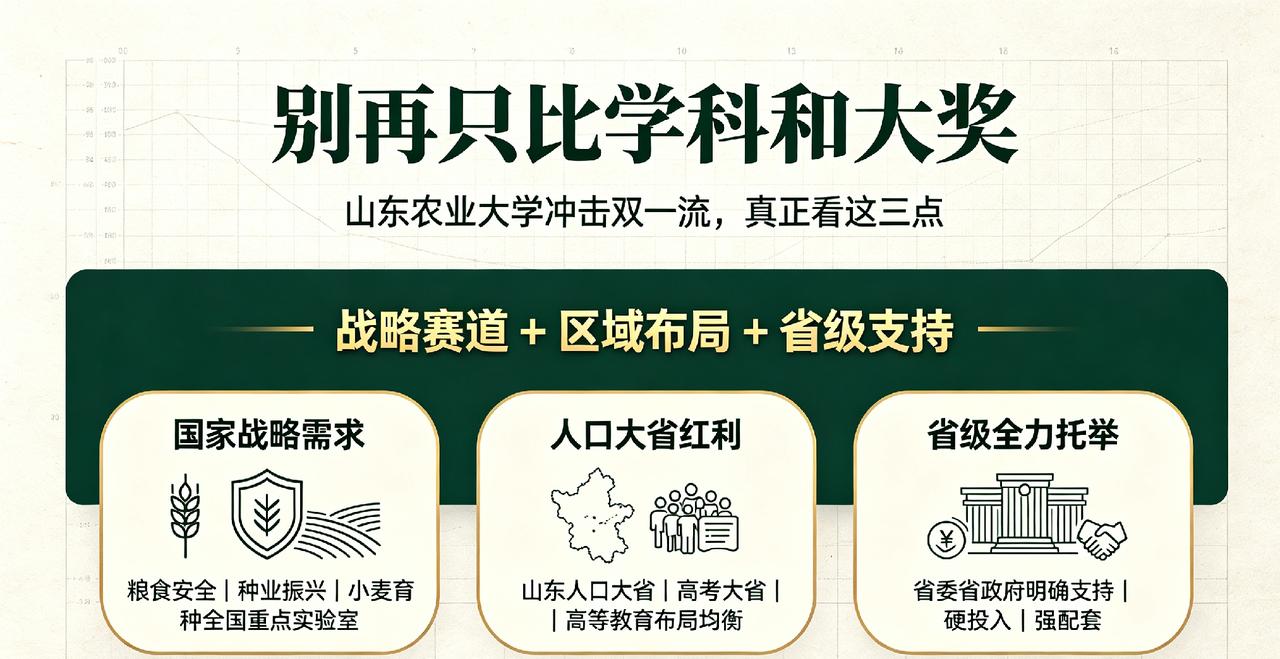很多人分析山东农业大学能不能进双一流，都盯着学科评估、国家奖、重点实验室数，其实