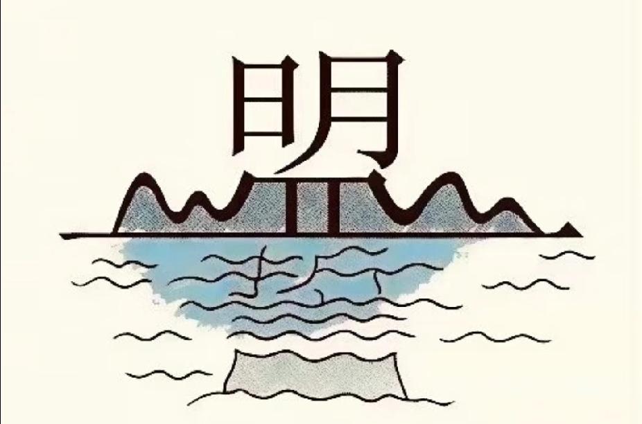  看图猜成语：明字在山水上，打一成语！