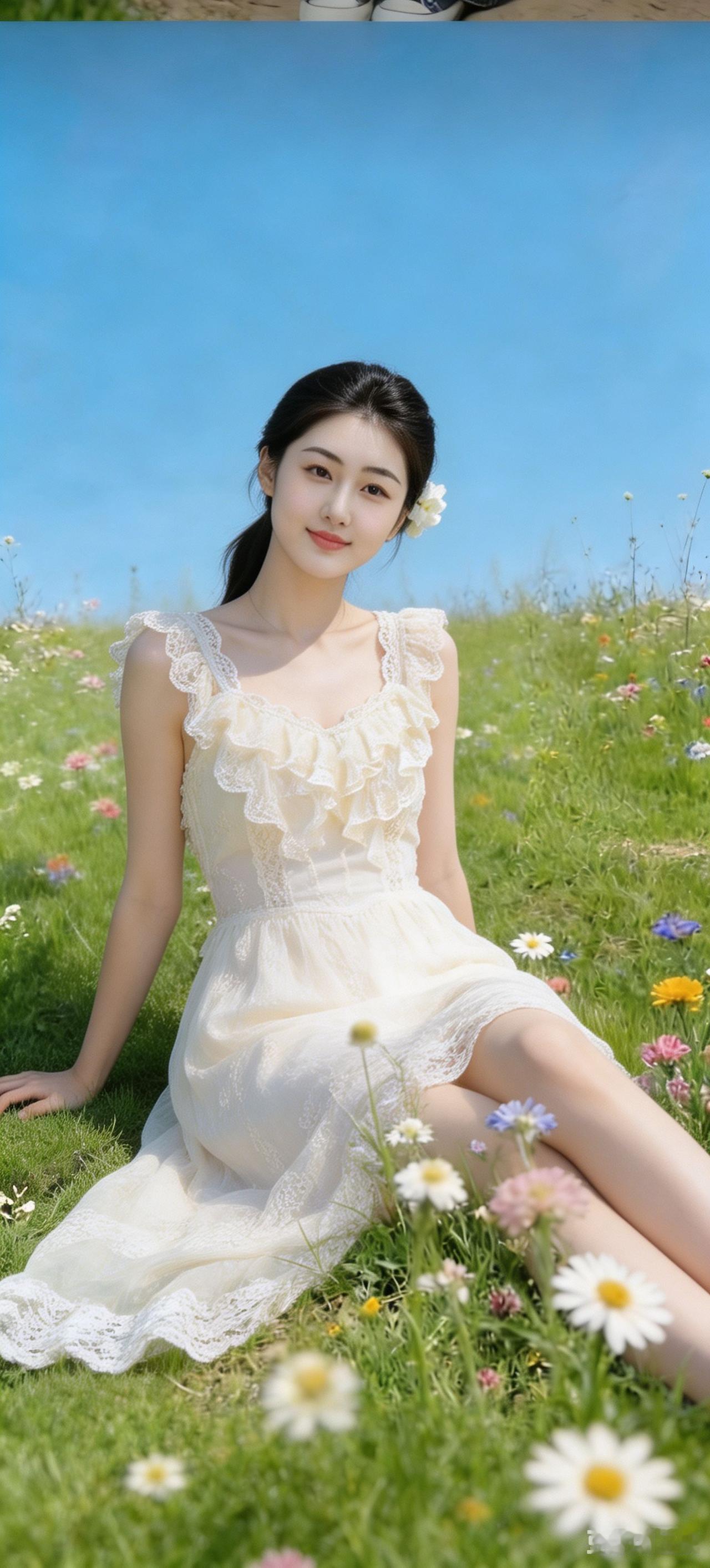 阳光下的少女，花海中的浪漫