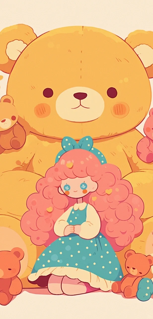 图案原创｜女孩和小熊宝壁纸～