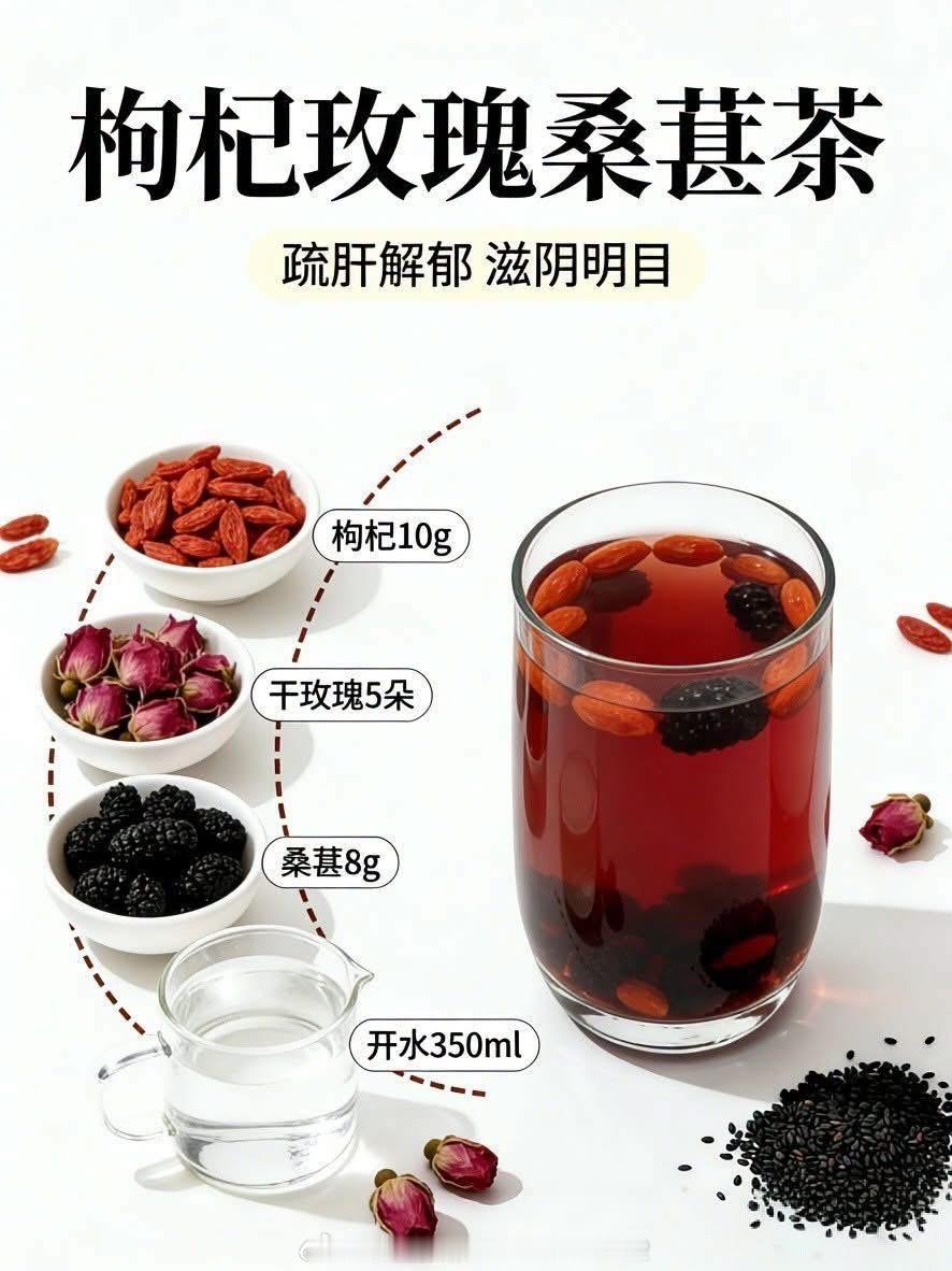 🌹枸杞玫瑰桑葚茶｜春日养气血！一杯搞定疏肝解郁+滋阴明目春季是养肝的黄金期啦最