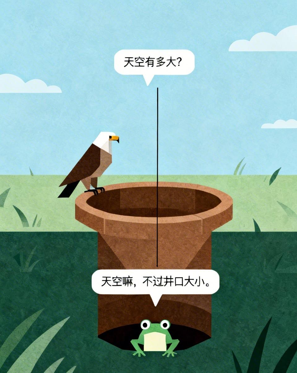 鹰与蛙的对话

一只鹰俯冲而下，停在井沿上。

“天空有多大？”鹰傲然问道。
