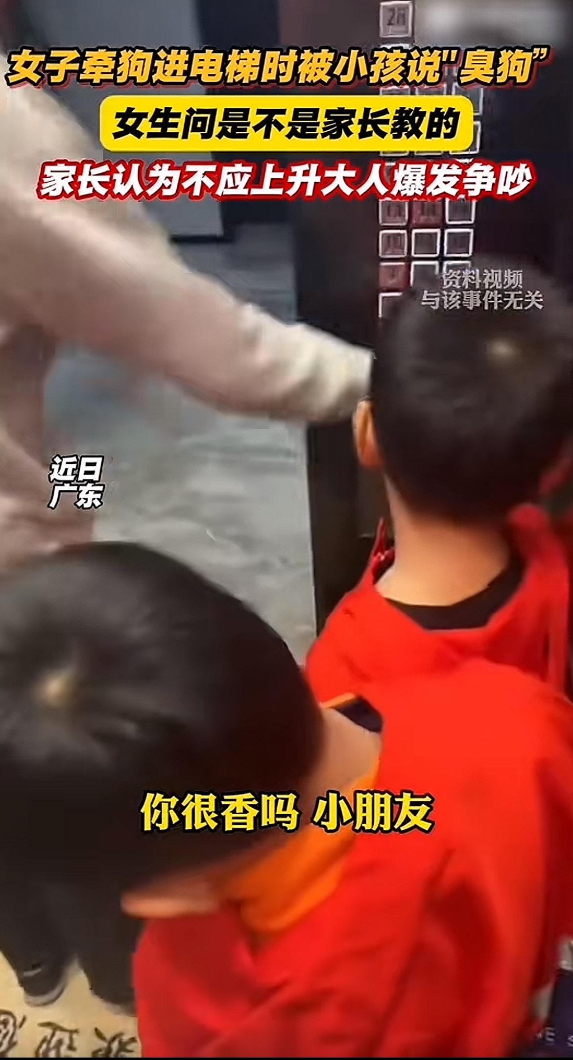 这下真是出名了！
不仅是广东人，全国人民都知道了。
一女子带狗进电梯，竟然被小孩