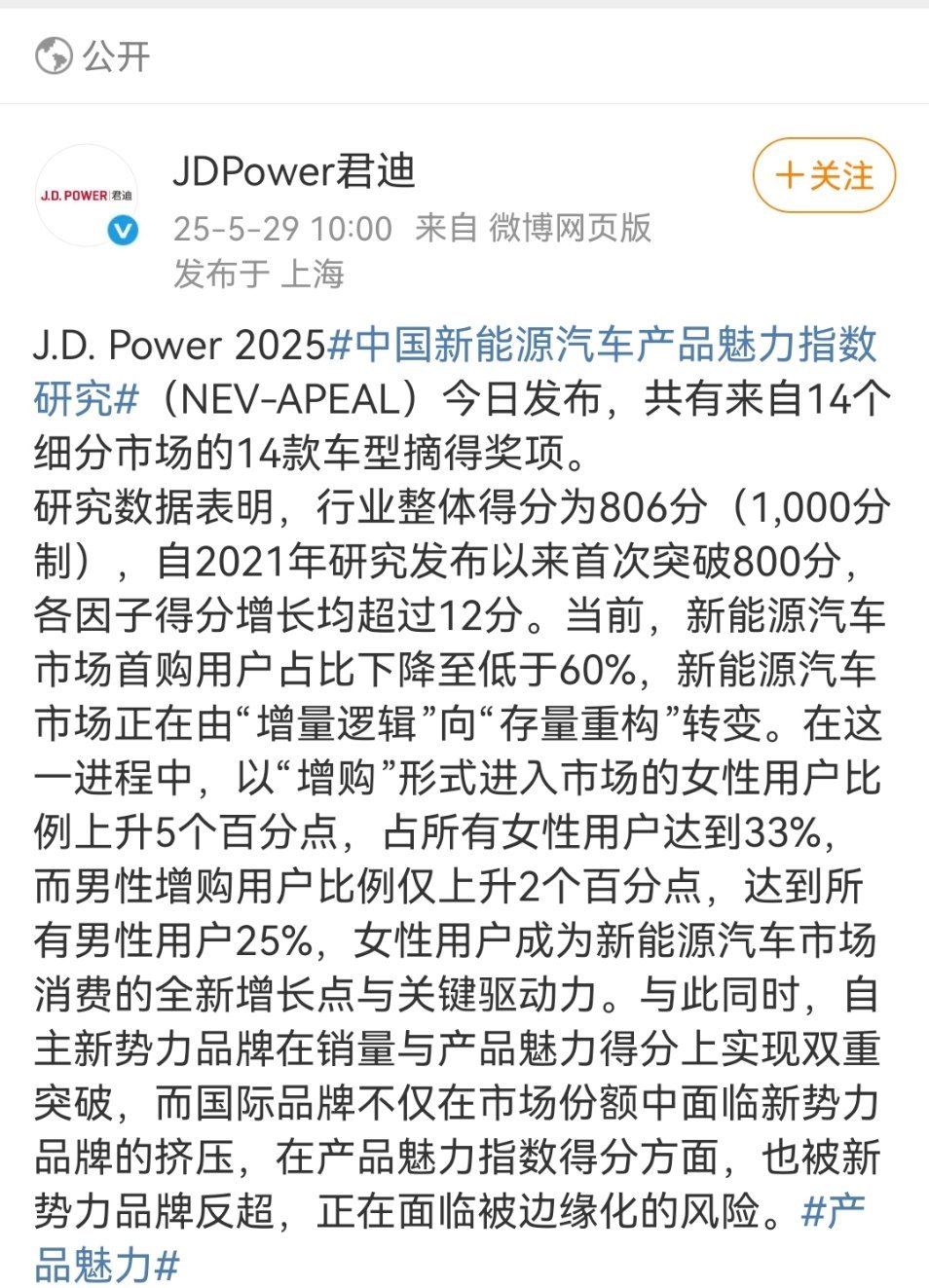 小米SU7口碑指数破纪录不知道大家听说过口碑指数不，小宇也是最近才关注到，J.D