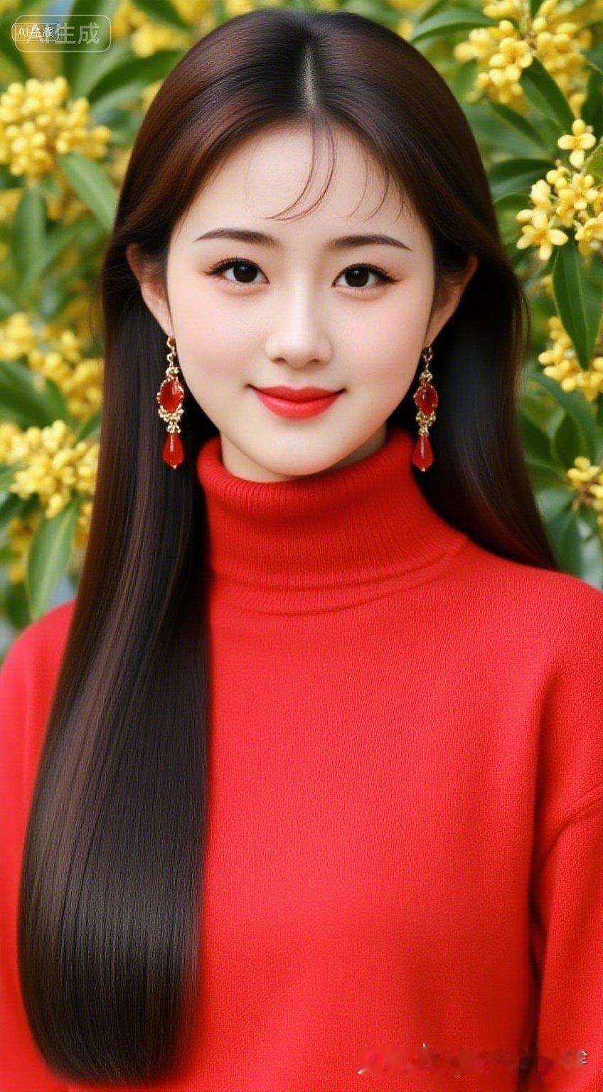 甜美红衣少女，搭配闪亮耳环，春日气息满满！🌸💖