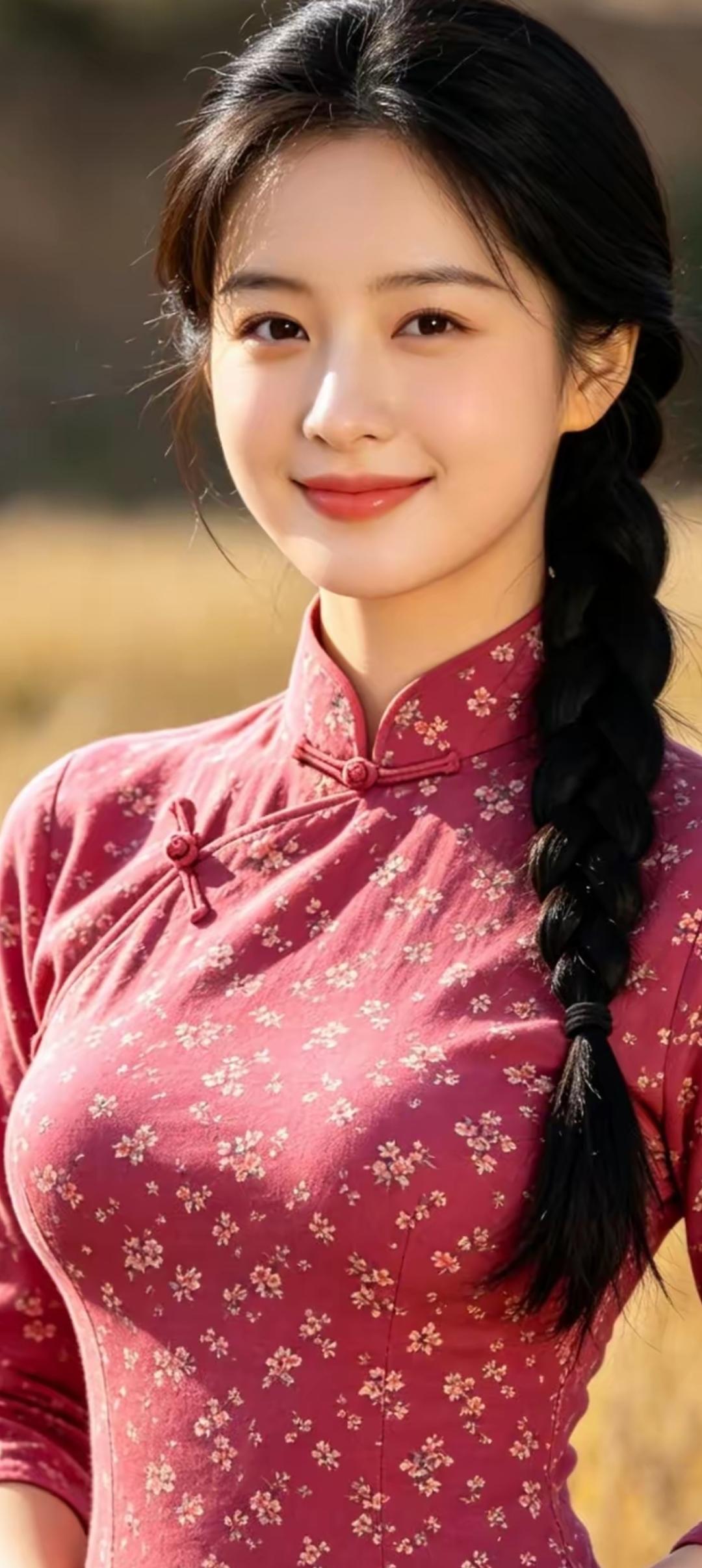 甜美少女，古风旗袍，花海中绽放！
