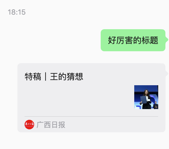 发现忘记发了，还是老乡帮老乡，广西日报写王虹的，《特稿｜王的猜想》标题取得好，写